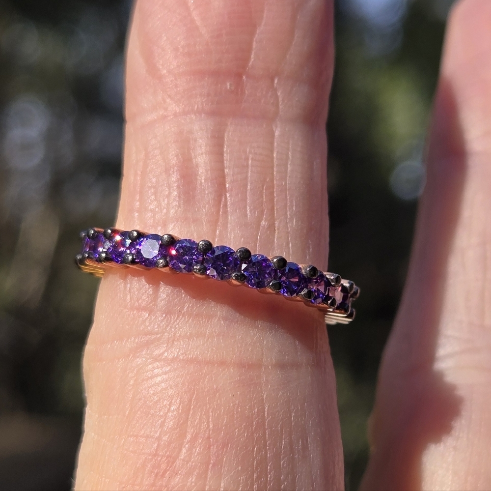 Amethyst sterling Rosegold & Rhodium ring Sz6.75 - Picture 1 of 7